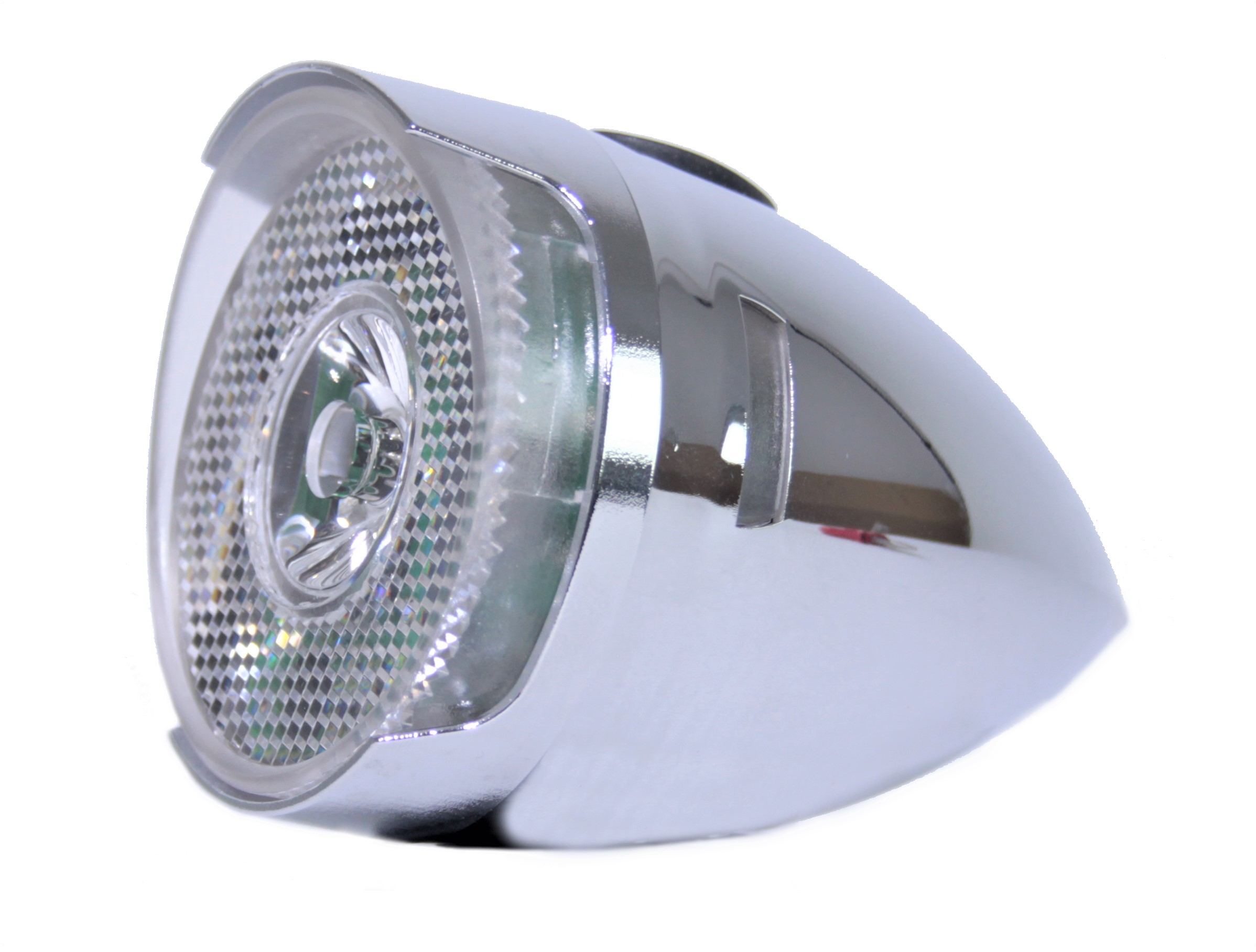 CC Retro LED Frontlampe Batterie 65 mm chrom mit Sonnenschute