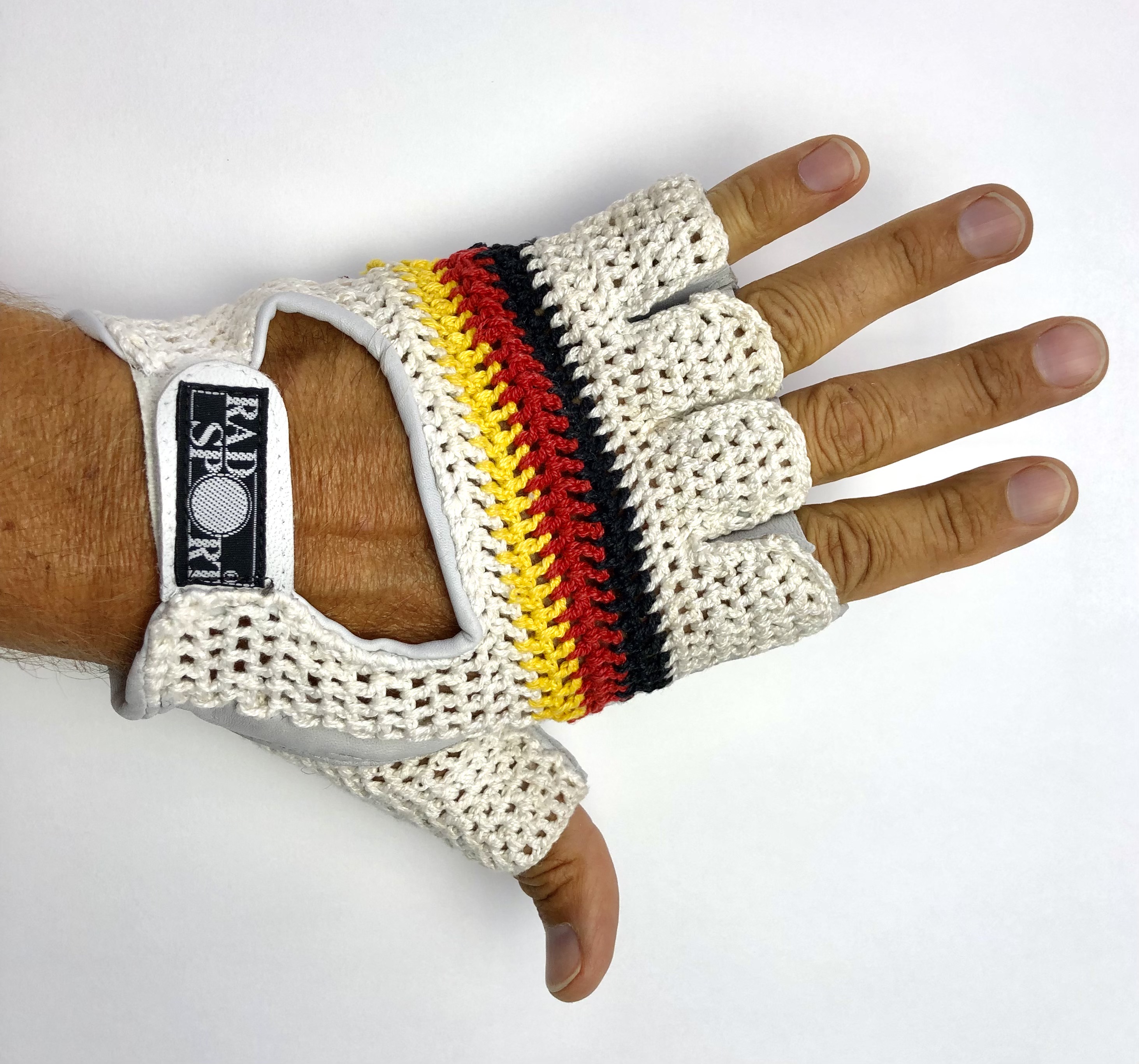 Original_GANT_1970s_vintage_grey_bicycle_gloves_with_chrocheted_upper_hand_Size_12_black-red-gold