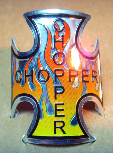 Steuerkopfschild Chopper Iron Cross Flammen orange/gelb